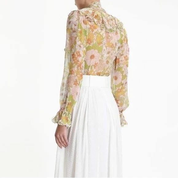 Zimmermann Pink Meadow Ruffle Scalloped Blouse 0 - Picture 3 of 10